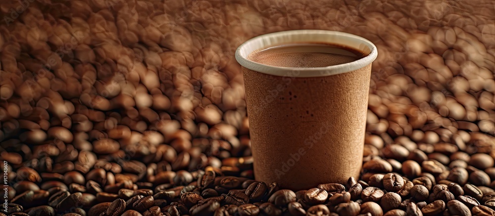 Aufkleber coffee cup in close up on a studio background of coffee beans with copy space image