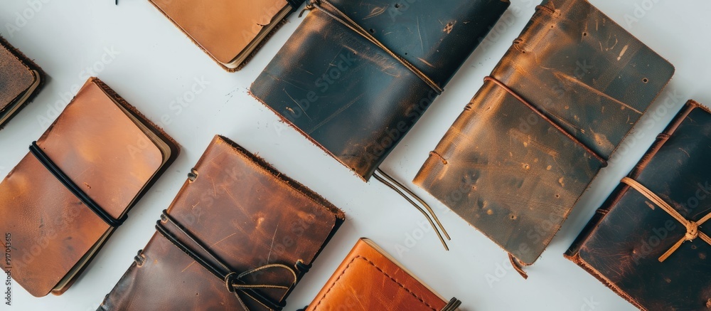 Fototapete leather notebooks displayed on a white background with copy space image