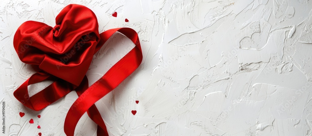 Aufkleber valentine s day theme with a satin red ribbon heart on a white background perfect for copy space ima