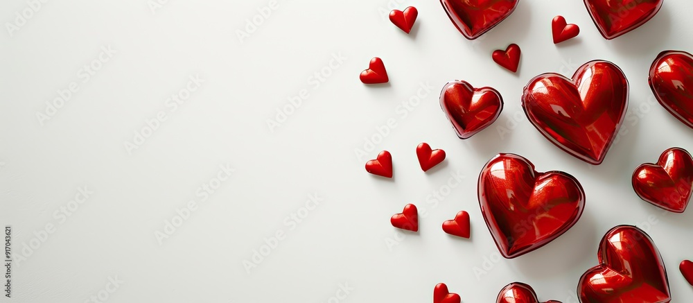 Aufkleber valentine s day greeting card featuring hearts on a glossy white backdrop with room for text or imag