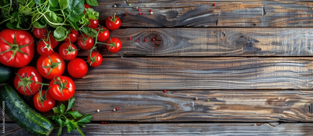 Poster A rustic setting with fresh vegetables on weathered wood surface providing a perfect copy space image
