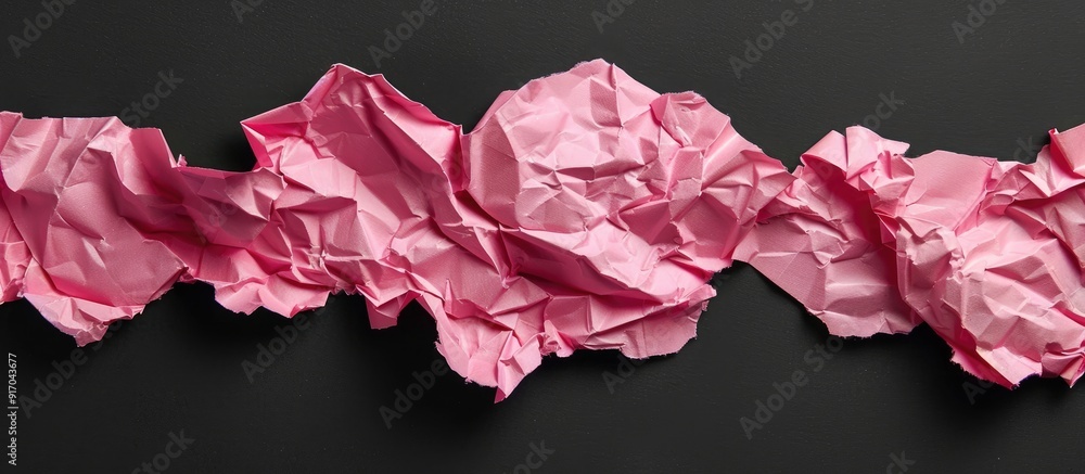 Aufkleber pink crumpled paper scrap on a black background with a clear copy space image