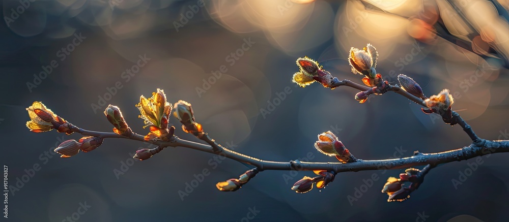Leinwandbilder in early spring the tree s buds unfold against a blurred backdrop highlighting a copy space image