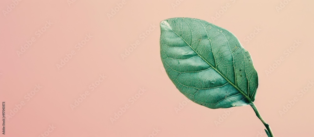 Poster Minimal concept featuring a creatively arranged green leaf on a soft pastel background with copy space image