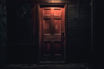 Old Red Door at Night. Buildings and Arc