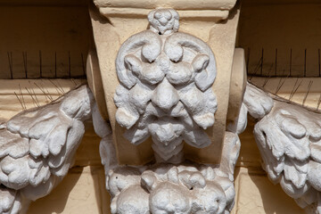 Decorative corbel on the facade of a historic building in city center, Malta, Valletta
