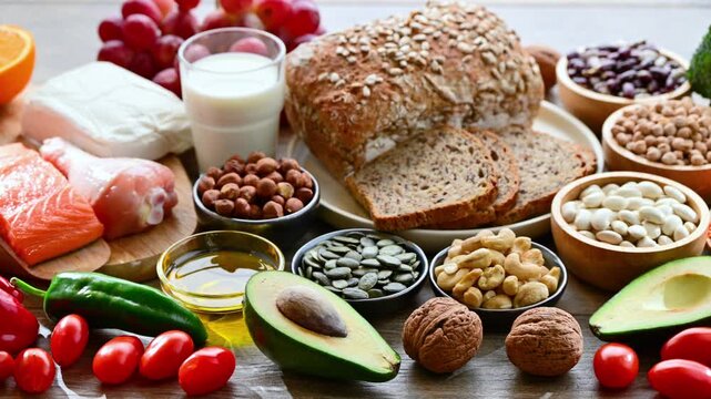 Food products representing the DASH diet which was created to help lower high blood pressure