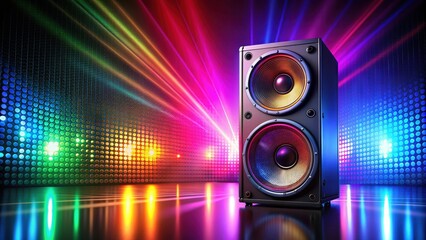 Disco speaker with colorful lights on  , club, party, audio, speaker, CG,disco, lights, music, dance