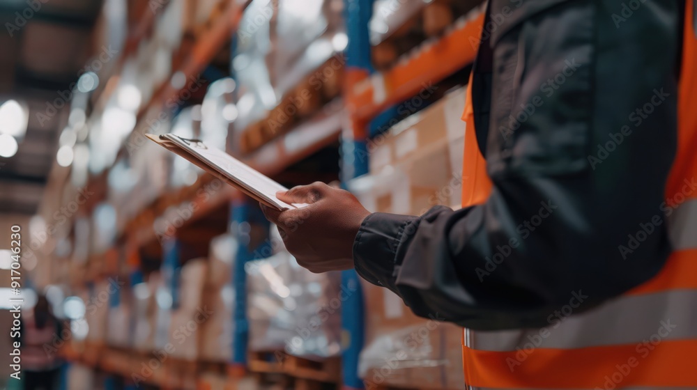 Aufkleber a close-up of a warehouse inventory audit process, with workers conducting checks and updating recor