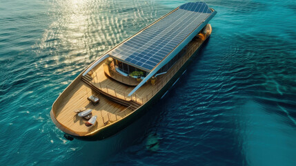 Obraz premium Solar-powered boats reducing maritime pollution