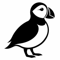 Puffin isolated on white background, Puffin vector illustration, bird on a branch vector art, Puffin silhouette, bird vector icon, Puffin on a branch line art, eps