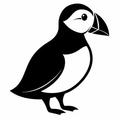Puffin isolated on white background, Puffin vector illustration, bird on a branch vector art, Puffin silhouette, bird vector icon, Puffin on a branch line art, eps