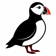 Puffin isolated on white background, Puffin vector illustration, bird on a branch vector art, Puffin silhouette, bird vector icon, Puffin on a branch line art, eps