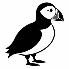 Puffin isolated on white background, Puffin vector illustration, bird on a branch vector art, Puffin silhouette, bird vector icon, Puffin on a branch line art, eps