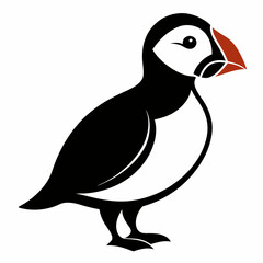 Puffin isolated on white background, Puffin vector illustration, bird on a branch vector art, Puffin silhouette, bird vector icon, Puffin on a branch line art, eps