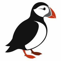 Puffin isolated on white background, Puffin vector illustration, bird on a branch vector art, Puffin silhouette, bird vector icon, Puffin on a branch line art, eps