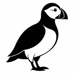 Puffin isolated on white background, Puffin vector illustration, bird on a branch vector art, Puffin silhouette, bird vector icon, Puffin on a branch line art, eps