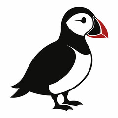 Puffin isolated on white background, Puffin vector illustration, bird on a branch vector art, Puffin silhouette, bird vector icon, Puffin on a branch line art, eps