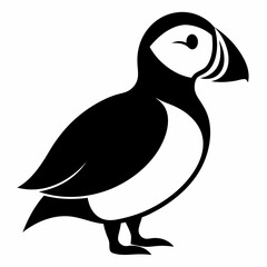 Puffin isolated on white background, Puffin vector illustration, bird on a branch vector art, Puffin silhouette, bird vector icon, Puffin on a branch line art, eps