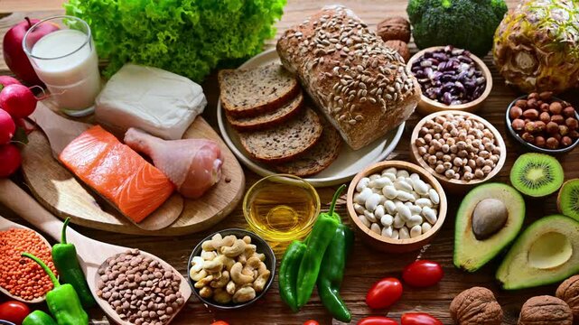 Food products representing the DASH diet which was created to help lower high blood pressure