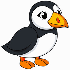 Puffin isolated on white background, Puffin vector illustration, bird on a branch vector art, Puffin silhouette, bird vector icon, Puffin on a branch line art, eps