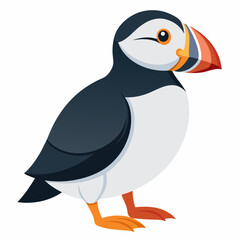 Puffin isolated on white background, Puffin vector illustration, bird on a branch vector art, Puffin silhouette, bird vector icon, Puffin on a branch line art, eps