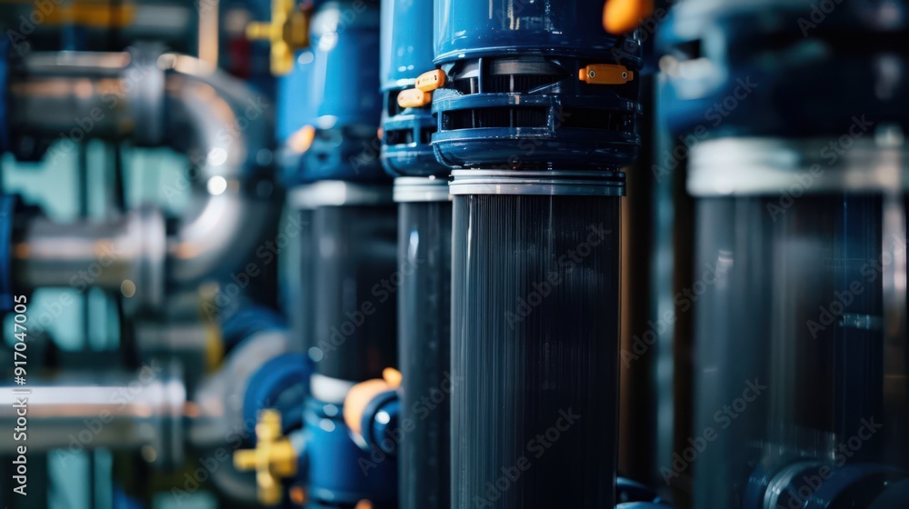 Poster a close-up of activated carbon filters being replaced in a water treatment system to maintain high-q