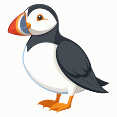 Puffin isolated on white background, Puffin vector illustration, bird on a branch vector art, Puffin silhouette, bird vector icon, Puffin on a branch line art, eps