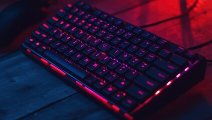Close-Up of a Black Keyboard with Pink Backlighting