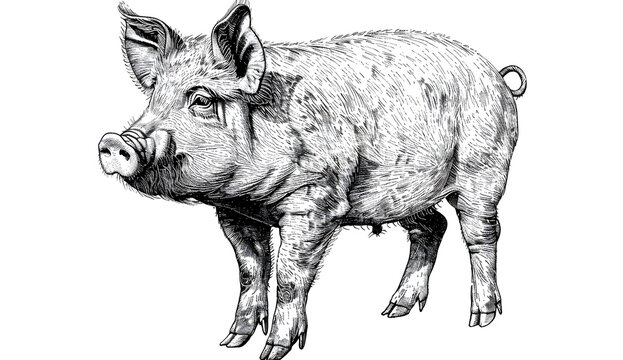 recommend clip art: Hand drawn black and white pig