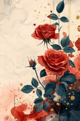 A sophisticated background for wedding invitations with a floral border of watercolor flowers and leaves
