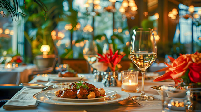 Luxury travel concept featuring fine dining in an exclusive fancy restaurant with exquisite cuisine and great service