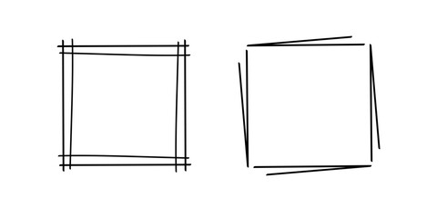 Square doodle frames ,hand-drawn monograms.Edgings and cadres with simple sketchy design elements.Isolated. Vector illustration.