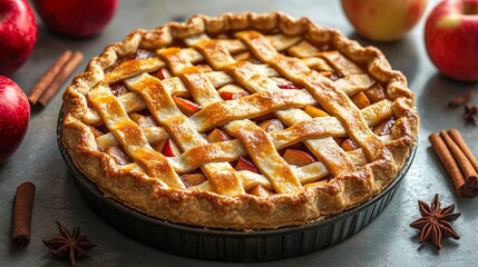 Homemade Apple Pie with Lattice Crust and Apples