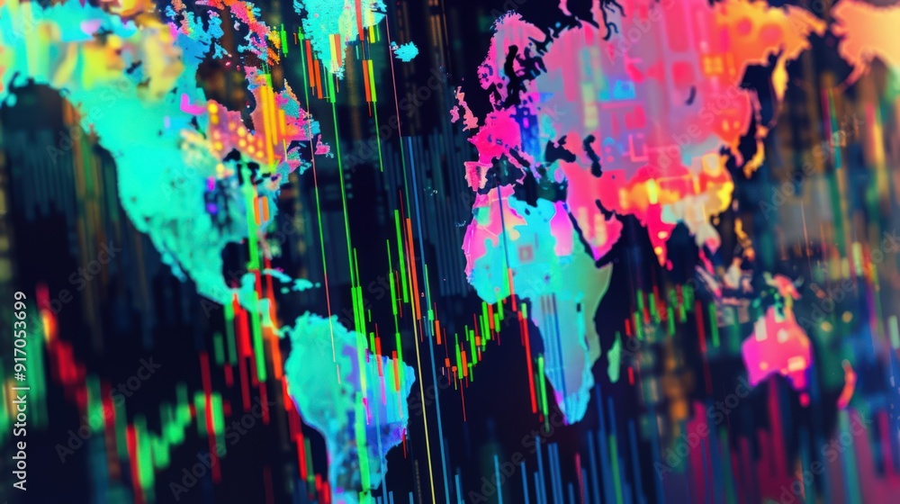 Aufkleber a colorful stock chart showing real-time fluctuations in global markets during a trading session
