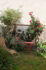 Typical french courtyard with flowers.