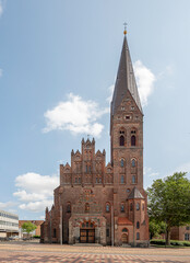 Naklejka premium Odense St. Albans Church with a tall gothic bell-tower
