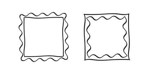 Fototapeta premium Square doodle frames ,hand-drawn monograms.Edgings and cadres with simple sketchy design elements.Isolated. Vector illustration.