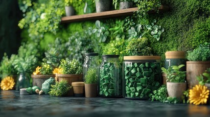 Fototapeta premium Green Eco-Friendly Concept with Reusable Items