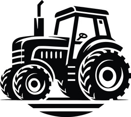 black old tractor silhouette on white background