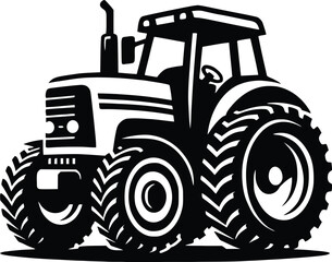 black old tractor silhouette on white background