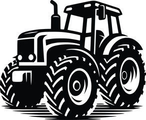 black old tractor silhouette on white background