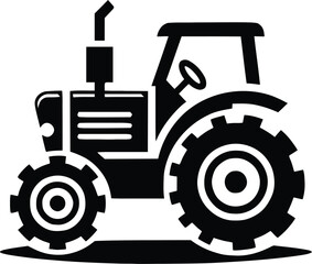 black old tractor silhouette on white background