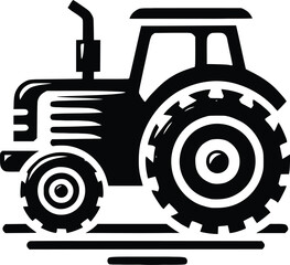 black old tractor silhouette on white background