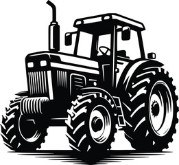 black old tractor silhouette on white background