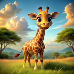 Whimsical Giraffe: Cute Cartoon Fantasy Animation for Kids