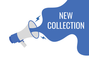 new collection button, banner, label, template for website. new collection text with colorful megaphone icon

