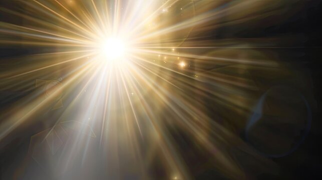 Sunlight with a glare on the camera on a black background 