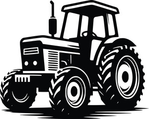 black old tractor silhouette on white background
