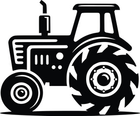 black old tractor silhouette on white background